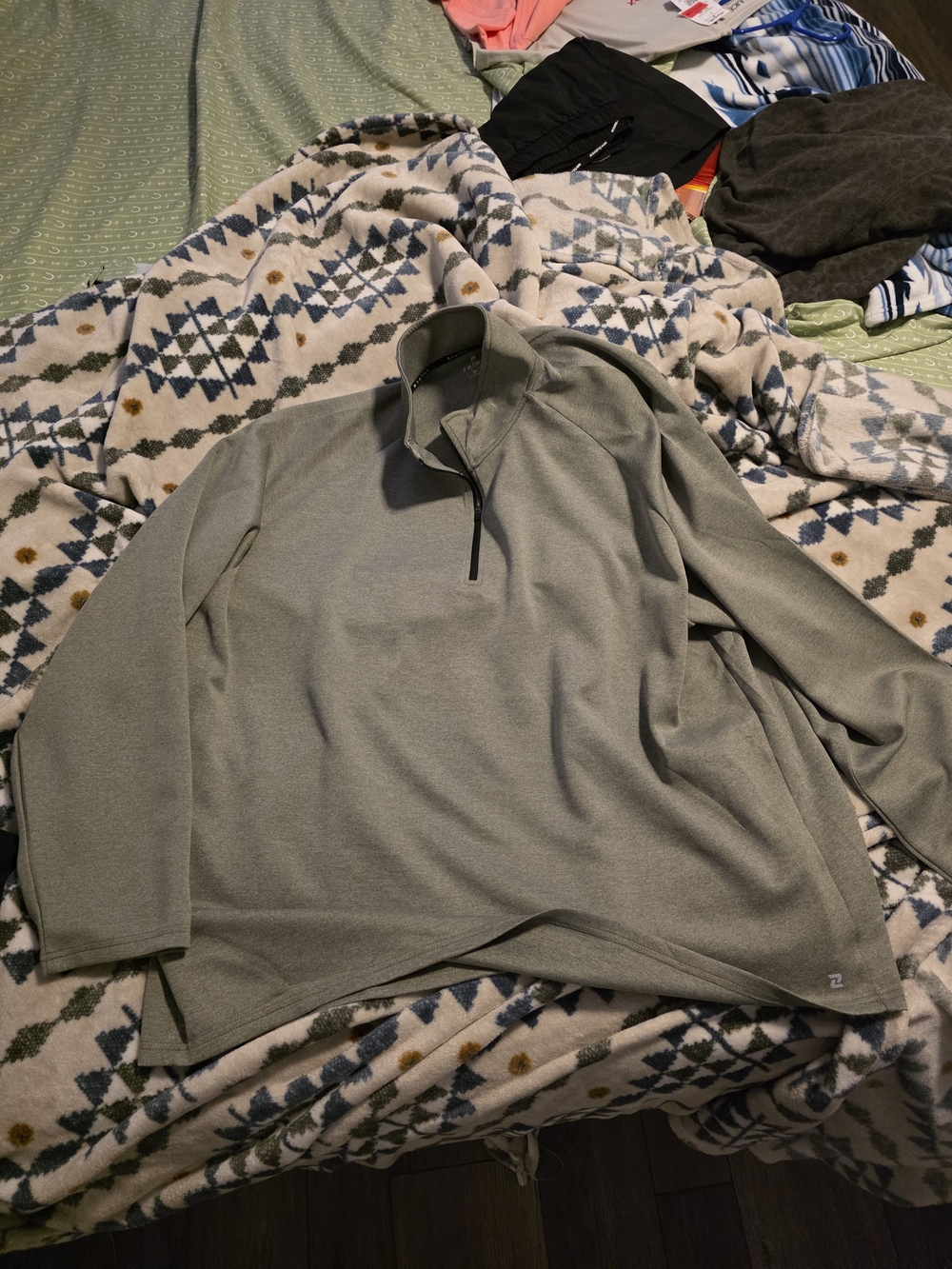 ZELOS Men's Olive Green Quarter-Zip Pullover